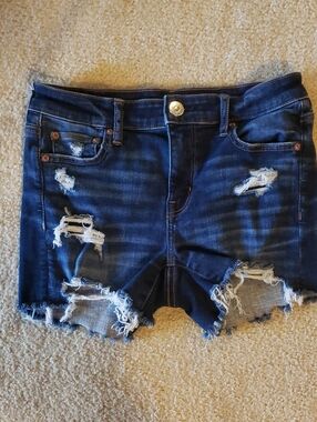 American Eagle Outfitters Dark Blue Distressed Jean Shorts